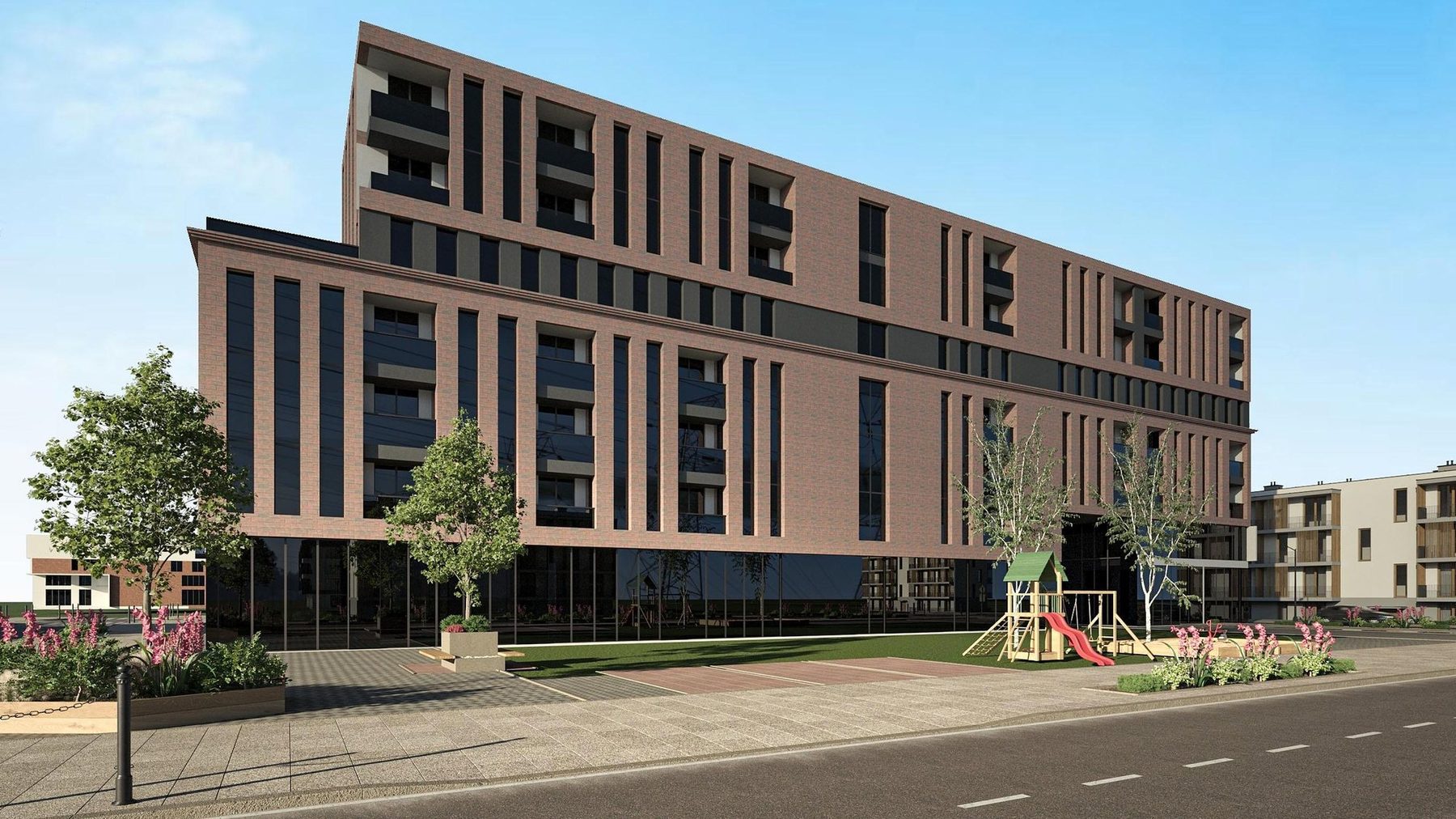 Brick facade and shared space — Kurtuluş Mixed-Use